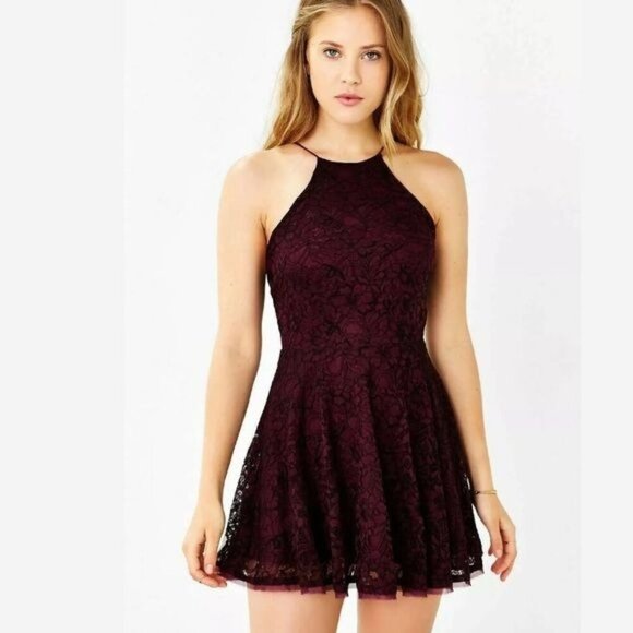 Kimchi Blue S Lorraine Lace High Neck Flare Halter Mini Dress Whimsigoth Y2K - Picture 1 of 8